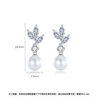 1 Pair Lady Leaf Artificial Pearl Copper Plating Inlay Zircon Drop Earrings main image 4