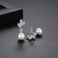 1 Pair Lady Leaf Artificial Pearl Copper Plating Inlay Zircon Drop Earrings main image 3