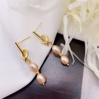 1 Pair Elegant Geometric Copper Inlay Pearl Drop Earrings sku image 2
