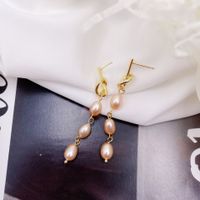 1 Pair Elegant Geometric Copper Inlay Pearl Drop Earrings sku image 5
