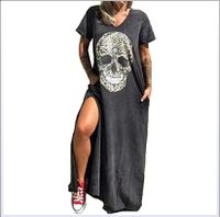 Frau T-shirt-kleid Punk Strassenmode V-ausschnitt Drucken Kurzarm Schädel Maxi Langes Kleid Ferien Straße main image 4