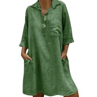 Women's Shirt Dress Streetwear Shirt Collar Patchwork 3/4 Length Sleeve Solid Color Knee-length Holiday Street main image 4