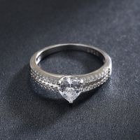 Luxurious Shiny Heart Shape Sterling Silver Rhodium Plated Zircon Rings In Bulk sku image 1