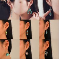 Vintage Style Moon Flower Alloy Metal Brass Inlay Turquoise Rhinestones Zircon Gold Plated Rhodium Plated Silver Plated Women's Drop Earrings main image 1