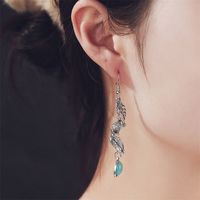 Vintage Style Moon Flower Alloy Metal Brass Inlay Turquoise Rhinestones Zircon Gold Plated Rhodium Plated Silver Plated Women's Drop Earrings main image 6