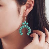 Vintage Style Moon Flower Alloy Metal Brass Inlay Turquoise Rhinestones Zircon Gold Plated Rhodium Plated Silver Plated Women's Drop Earrings main image 7