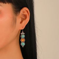 Vintage Style Moon Flower Alloy Metal Brass Inlay Turquoise Rhinestones Zircon Gold Plated Rhodium Plated Silver Plated Women's Drop Earrings main image 8
