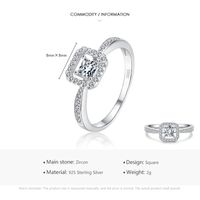 Ins Style Simple Style Square Sterling Silver Plating Inlay Zircon Rhodium Plated Rings main image 4