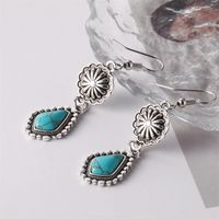 Vintage Style Moon Flower Alloy Metal Brass Inlay Turquoise Rhinestones Zircon Gold Plated Rhodium Plated Silver Plated Women's Drop Earrings sku image 1