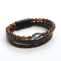 Hip Hop Retro Rombo Aleación Piedra Natural Ojo De Tigre Trenza Hombres Pulsera main image 5