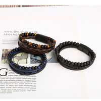 Casual Vacation Round Pu Leather Alloy Natural Stone Beaded Handmade Men's Bracelets main image 3