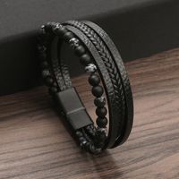 Casual Vacation Round Pu Leather Alloy Natural Stone Beaded Handmade Men's Bracelets sku image 10