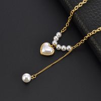 Titanium Steel 18K Gold Plated Simple Style Inlay Heart Shape Artificial Pearls Necklace main image 3
