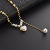 Titanium Steel 18K Gold Plated Simple Style Inlay Heart Shape Artificial Pearls Necklace main image 2