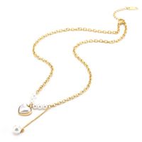 Acero Titanio Chapados en oro de 18k Estilo Simple Embutido Forma De Corazón Perlas Artificiales Collar main image 4
