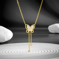 Sexy Butterfly Titanium Steel Plating Inlay Rhinestones Shell 18k Gold Plated Necklace main image 5