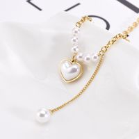 Acero Titanio Chapados en oro de 18k Estilo Simple Embutido Forma De Corazón Perlas Artificiales Collar main image 1