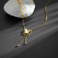 Sexy Butterfly Titanium Steel Plating Inlay Rhinestones Shell 18k Gold Plated Necklace main image 2