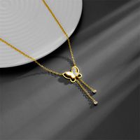 Sexy Butterfly Titanium Steel Plating Inlay Rhinestones Shell 18k Gold Plated Necklace sku image 1