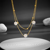 Titanium Steel 18K Gold Plated Sweet Pastoral Plating Flower Acrylic Layered Necklaces sku image 3