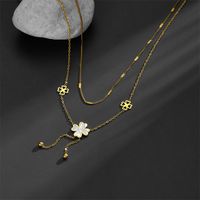 Titanium Steel 18K Gold Plated Simple Style Plating Four Leaf Clover Acrylic Layered Necklaces sku image 1
