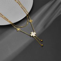 Titanium Steel 18K Gold Plated Simple Style Plating Four Leaf Clover Acrylic Layered Necklaces main image 4