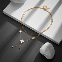 Titanium Steel 18K Gold Plated Simple Style Plating Four Leaf Clover Acrylic Layered Necklaces main image 2