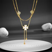 Titanium Steel 18K Gold Plated Simple Style Plating Four Leaf Clover Acrylic Layered Necklaces main image 1
