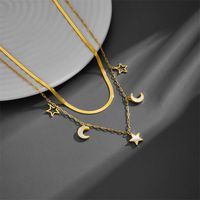 Titanium Steel 18K Gold Plated Sweet Plating Star Moon Acrylic Pendant Necklace main image 3