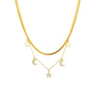 Titanium Steel 18K Gold Plated Sweet Plating Star Moon Acrylic Pendant Necklace main image 4
