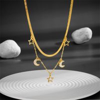Titanium Steel 18K Gold Plated Sweet Plating Star Moon Acrylic Pendant Necklace main image 1