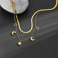 Titanium Steel 18K Gold Plated Sweet Plating Star Moon Acrylic Pendant Necklace sku image 1