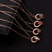 Titanium Steel 18K Gold Plated Elegant Simple Style Inlay Circle Number Zircon Pendant Necklace main image 6