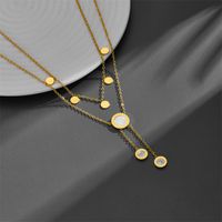 Titanium Steel 18K Gold Plated Casual Plating Round Acrylic Rhinestones Pendant Necklace main image 4