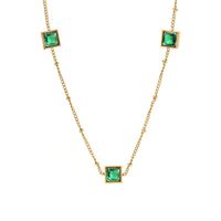 Acero Titanio Chapados en oro de 18k Estilo Simple Embutido Cuadrado Diamantes De Imitación Pulsera Collar sku image 3