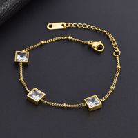 Titanium Steel 18K Gold Plated Simple Style Inlay Square Rhinestones Bracelets Necklace main image 4