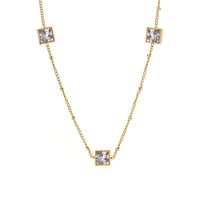 Acero Titanio Chapados en oro de 18k Estilo Simple Embutido Cuadrado Diamantes De Imitación Pulsera Collar main image 5