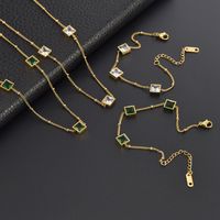 Titan Stahl 18 Karat Vergoldet Einfacher Stil Inlay Quadrat Strasssteine Armbänder Halskette main image 1
