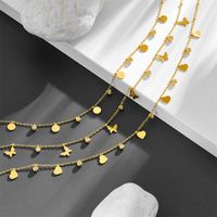 Titanium Steel 18K Gold Plated Sweet Simple Style Plating Inlay Round Heart Shape Butterfly Zircon Necklace main image 1