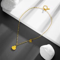 Titanium Steel 18K Gold Plated Chinoiserie Simple Style Plating Hollow Out Chinese Character Pendant Necklace main image 2