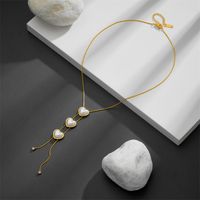 Titanium Steel 18K Gold Plated Sweet Simple Style Tassel Plating Inlay Heart Shape Pearl Zircon Pendant Necklace main image 4