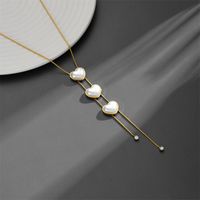 Titanium Steel 18K Gold Plated Sweet Simple Style Tassel Plating Inlay Heart Shape Pearl Zircon Pendant Necklace main image 3