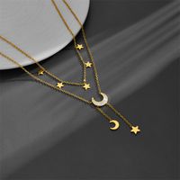 Titanium Steel 18K Gold Plated Sweet Simple Style Plating Inlay Star Moon Butterfly Acrylic Layered Necklaces main image 4