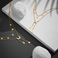 Titanium Steel 18K Gold Plated Sweet Simple Style Plating Inlay Star Moon Butterfly Acrylic Layered Necklaces main image 1