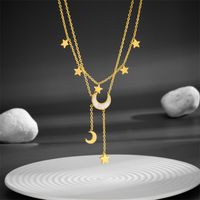 Titanium Steel 18K Gold Plated Sweet Simple Style Plating Inlay Star Moon Butterfly Acrylic Layered Necklaces main image 3