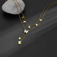 Titanium Steel 18K Gold Plated Sweet Simple Style Plating Inlay Star Moon Butterfly Acrylic Layered Necklaces sku image 1