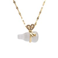 Classic Style Heart Shape Gourd Titanium Steel Enamel Inlay Rhinestones Opal Pendant Necklace main image 5