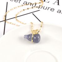 Classic Style Heart Shape Gourd Titanium Steel Enamel Inlay Rhinestones Opal Pendant Necklace main image 1