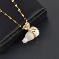 Classic Style Heart Shape Gourd Titanium Steel Enamel Inlay Rhinestones Opal Pendant Necklace main image 3