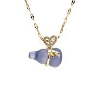 Classic Style Heart Shape Gourd Titanium Steel Enamel Inlay Rhinestones Opal Pendant Necklace sku image 2